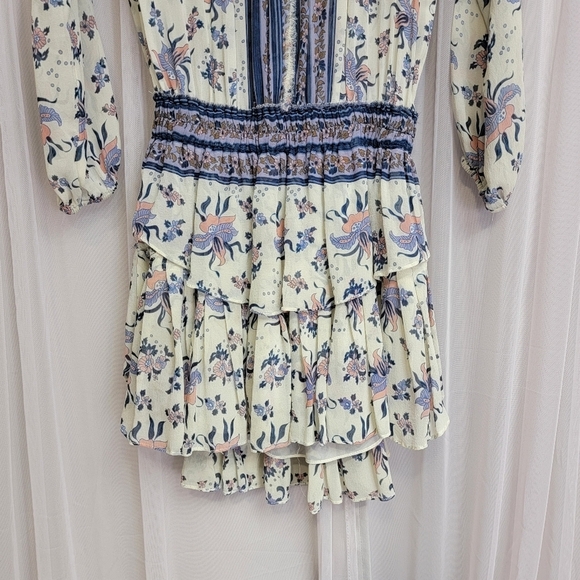 Loveshackfancy Popover Printed Silk Mini Dress Navy Blue Combo XS - Picture 7 of 16